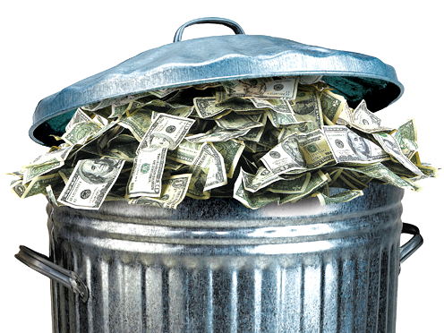 Trash can full of cash